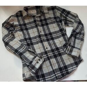 Sperry Top-Sider Mens Grey Black Plaid Flannel Button Down Shirt Size M Stretch